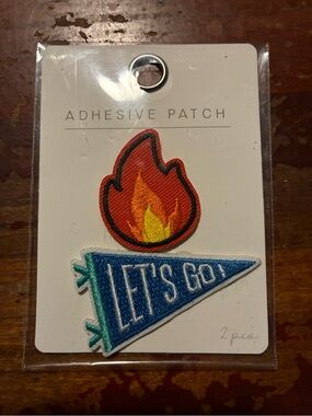 LET'S GO Blue Pennant & Flame Adhesive Patch Set